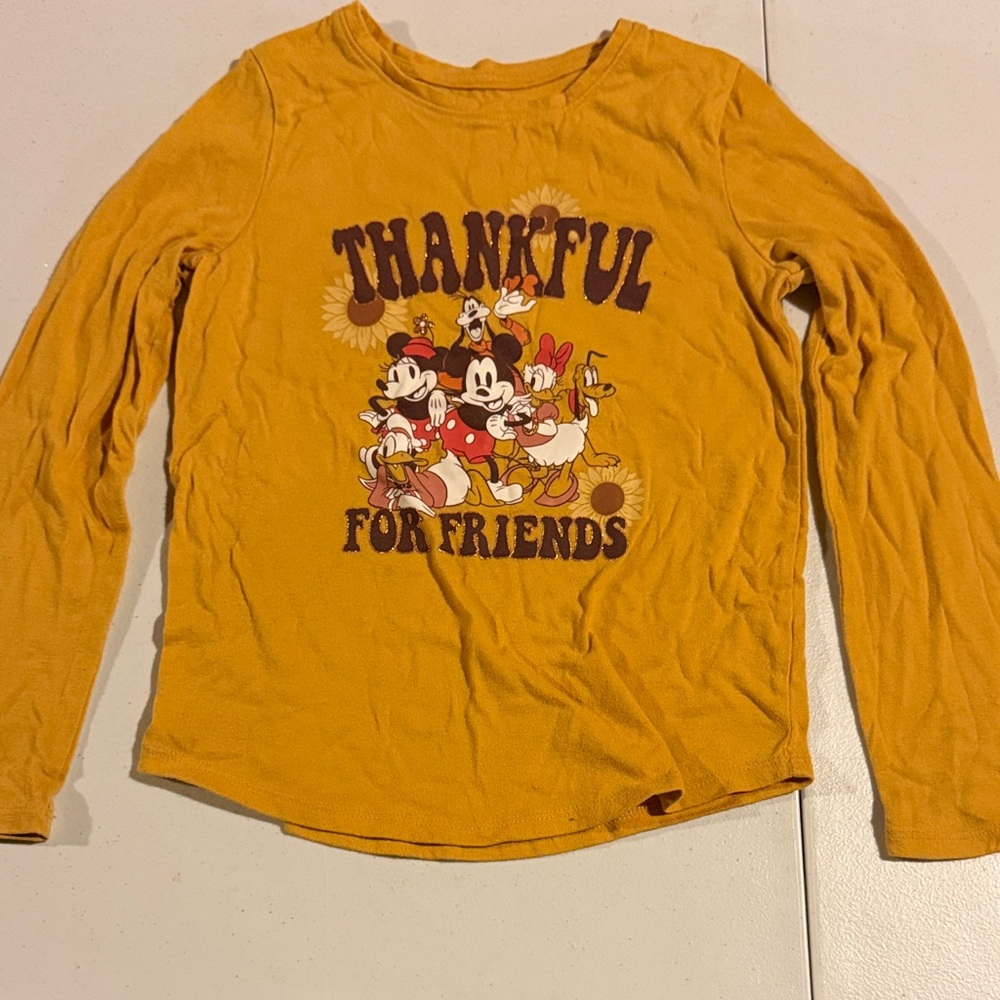 Disney Yellow Long-Sleeve 'Thankful For Friends' Graphic Tee